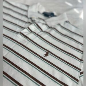 VINTAGE Polo Ralph Lauren Striped shirt, White, Brown, & Green.